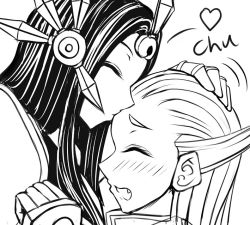 Rule 34 | 2girls, diana (league of legends), kissing forehead, forehead protector, greyscale, kiss, kissing forehead, league of legends, leona (league of legends), monochrome, multiple girls, oldlim