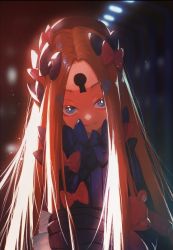 Rule 34 | 1girl, abigail williams (fate), backlighting, black bow, black dress, black hat, blonde hair, blue eyes, bow, closed mouth, commentary request, dress, fate/grand order, fate (series), hair bow, hat, highres, hugging object, keyhole, long hair, long sleeves, looking at viewer, multiple hair bows, orange bow, ota (ota-0000), parted bangs, sleeves past fingers, sleeves past wrists, smile, solo, stuffed animal, stuffed toy, teddy bear, very long hair