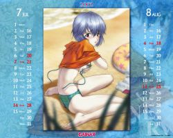 Rule 34 | 00s, 1girl, 2002, :o, ass, august, ayanami rei, back, barefoot, beach, bikini, bikini under clothes, blue hair, blurry, blush, breasts, calendar, clothes lift, covering breasts, covering privates, dated, depth of field, feet, female focus, flat ass, gainax calendar, hair between eyes, innertube, july, leaf, leaning forward, looking at viewer, looking back, medium breasts, neon genesis evangelion, nerv, no pants, non-web source, official art, official wallpaper, on ground, open mouth, outdoors, pale skin, plaid, plaid bikini, profile, red eyes, shadow, shirt, shirt lift, short hair, sitting, soles, solo, spread legs, star (symbol), string bikini, swim ring, swimsuit, swimsuit under clothes, t-shirt, toes, towel, undressing, untied, utatane hiroyuki, wariza, water, watermark, zoom layer