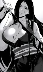 1girl bleach bleach:_sennen_kessen-hen breasts cleavage large_breasts long_hair sword unohana_retsu weapon