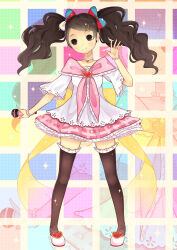 Rule 34 | 1girl, absurdres, bow, bracelet, brown eyes, brown hair, closed mouth, hair bow, happy birthday, highres, idol, jewelry, locadol promotion, long hair, looking at viewer, microphone, necklace, original, pearl bracelet, pearl necklace, pink sailor collar, sailor collar, school uniform, shirt, smile, solo, twintails, very long hair, wavy hair, white sailor collar, yuki-02