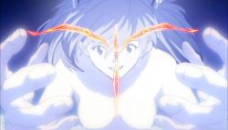 Rule 34 | 1990s (style), 1girl, bad end, breasts, colored skin, eva 01, huge breasts, lilith (ayanami rei), lilith (evangelion), neon genesis evangelion, nipples, nude, retro artstyle, role reversal, smile, souryuu asuka langley, the end of evangelion, third-party edit, white skin