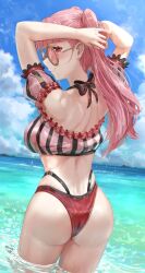 Rule 34 | absurdres, ass, ass focus, bikini, breasts, fire emblem, fire emblem: three houses, fire emblem heroes, highres, hilda valentine goneril, hilda valentine goneril (summer), ippers, large breasts, long hair, looking at viewer, looking back, nintendo, official alternate costume, pink bikini, pink eyes, pink hair, sunglasses, swimsuit, thighs, twintails, wet