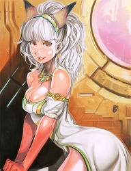 Rule 34 | animal ears, elbow gloves, gloves, jewelry, kichin yarou, necklace, solo, white hair