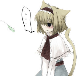 Rule 34 | 1girl, alice margatroid, animal ears, bad id, bad pixiv id, blonde hair, blue eyes, blush, cat ears, cat girl, cat tail, cat teaser, female focus, hairband, marisu, short hair, simple background, solo, tail, touhou, white background