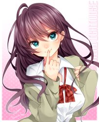 Rule 34 | 10s, 1girl, blue eyes, blush, bow, bowtie, breasts, brown hair, character name, dress shirt, earrings, finger to mouth, head tilt, heart, heart-shaped pupils, highres, ichinose shiki, idolmaster, idolmaster cinderella girls, jacket, jewelry, large breasts, long hair, looking at viewer, loose bowtie, messy hair, off shoulder, open clothes, open jacket, sasakichi (ssk chi), shirt, smile, solo, symbol-shaped pupils, twitter username