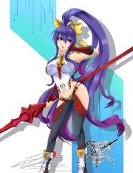 Rule 34 | 1girl, absurdres, antenna hair, blazblue, blazblue: central fiction, blazblue variable heart, breasts, fingerless gloves, genderswap, genderswap (mtf), gloves, highres, hip vent, holding, holding weapon, long hair, mai natsume, pixel art, ponytail, sideboob, solo, very long hair, weapon