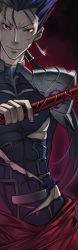 Rule 34 | 1boy, armor, blood, blood on face, blue hair, cloak, cu chulainn (fate), cuts, damaged, earrings, fate/stay night, fate (series), gae bolg (fate), highres, injury, jewelry, cu chulainn (fate/stay night), lasa (lasa1116), long hair, male focus, pauldrons, polearm, ponytail, red eyes, shoulder armor, solo, spear, weapon