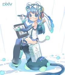 Rule 34 | blue eyes, blue hair, cable, drawing tablet, highres, pixiv, pixiv-tan, solo, tougetsu gou