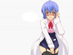 Rule 34 | 00s, blue hair, garter belt, glasses, haruka shiya, izumi ako, lab coat, mahou sensei negima!, solo, thighhighs, yellow eyes, zettai ryouiki