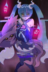 Rule 34 | 1girl, bare shoulders, black thighhighs, creatures (company), game freak, gen 4 pokemon, ghost miku (project voltage), glitch, gradient hair, hatsune miku, long hair, looking at viewer, mismagius, mizuiro123, multicolored hair, nintendo, open mouth, pokemon, pokemon (creature), project voltage, see-through, see-through skirt, skirt, sleeves past fingers, sleeves past wrists, thighhighs, twintails, very long hair, vocaloid, will-o&#039;-the-wisp (mythology), yellow eyes