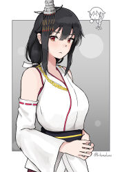 Rule 34 | 2girls, black hair, commentary request, detached sleeves, hair ornament, headgear, highres, japanese clothes, kantai collection, medium hair, multiple girls, nakano kiho, nontraditional miko, official alternate hairstyle, red eyes, shigure (kancolle), solo focus, wide sleeves, yamashiro (kancolle)