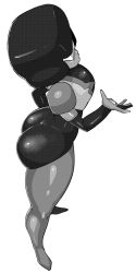 Rule 34 | 1girl, afro, ass, bad id, bad pixiv id, dark-skinned female, dark skin, from above, from side, garnet (steven universe), greyscale, hand on own hip, highres, huge ass, monochrome, simple background, solo, steven universe, sunglasses, synecdoche, thick thighs, thighs, white background