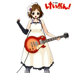 Rule 34 | 00s, 1girl, don&#039;t say &quot;lazy&quot;, electric guitar, female focus, gibson les paul, guitar, hirasawa yui, instrument, k-on!, pantyhose, pixel art, solo, striped clothes, striped pantyhose, vertical-striped clothes, vertical-striped pantyhose, white background, yuuki (silent moon)