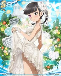 Rule 34 | 1girl, bridal veil, cloud, cowboy shot, dress, female focus, flower, official art, outdoors, plant, sakamoto mio, sky, solo, standing, strike witches, tree, veil, wedding, wedding dress, world witches series