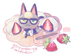 Rule 34 | 1boy, animal crossing, animal ears, artist name, black vest, blue necktie, cat ears, cat tail, collared shirt, dated, dessert, food, fruit, full body, furry, furry male, glasses, green eyes, grey background, hand on own face, heterochromia, highres, lino chang, long sleeves, looking to the side, male focus, necktie, nintendo, personification, raymond (animal crossing), shirt, solo, standing, strawberry, tail, vest, waistcoat, white hair, white shirt, yellow eyes