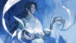 Rule 34 | 1boy, black hair, blue background, chinese clothes, floating hair, highres, laoelaoee, long hair, male focus, parted lips, solo, luo xiaohei zhanji, upper body, wuxian (the legend of luoxiaohei)