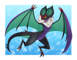 Rule 34 | border, commentary request, commission, creatures (company), fangs, full body, game freak, gen 6 pokemon, highres, karamomo (krmmap), looking back, nintendo, no humans, noivern, open mouth, outside border, pixiv commission, pokemon, pokemon (creature), solo, tongue, white border