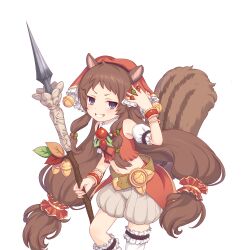 Rule 34 | 1girl, acorn, animal ears, brown hair, holding, holding polearm, holding weapon, long hair, looking at viewer, official art, polearm, princess connect!, purple eyes, rin (princess connect!), spear, squirrel girl, tachi-e, transparent background, weapon