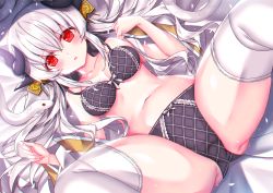 Rule 34 | 1girl, bad id, bad pixiv id, black panties, bra, breasts, dragon girl, dragon horns, fate/grand order, fate (series), grey hair, horns, kiyohime (fate), kiyohime (third ascension) (fate), large breasts, lingerie, morizono shiki, multiple horns, panties, red eyes, snake, solo, thighhighs, underwear, underwear only, white snake, white thighhighs