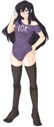 Rule 34 | 1girl, angry, ayra (fire emblem), bare shoulders, black eyes, black hair, blouse, blush, breasts, closed mouth, collarbone, curvy, earrings, embarrassed, female focus, fire emblem, fire emblem: genealogy of the holy war, fire emblem heroes, full body, hair between eyes, hand on own hip, highres, holding, holding hair, jewelry, legs, long hair, looking at viewer, medium breasts, nintendo, no panties, purple shirt, reddit, scowl, shirt, solo, standing, sweatdrop, thighhighs, thighs, transparent background, tridisart