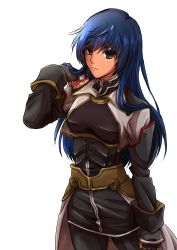 Rule 34 | 1girl, 37g37g, absurdres, blue hair, breasts, closed mouth, commentary request, fingerless gloves, gloves, green eyes, highres, long hair, looking at viewer, maria traydor, medium breasts, pantyhose, solo, standing, star ocean, star ocean till the end of time