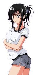 Rule 34 | 00s, 1girl, black hair, breasts, casual, covered erect nipples, crossed arms, kotegawa yui, medium breasts, non-web source, ponytail, recolored, solo, to love-ru, transparent background