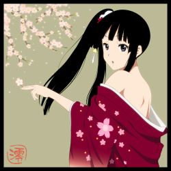 Rule 34 | akiyama mio, black hair, cherry blossoms, highres, japanese clothes, k-on!, solo, tagme