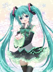 Rule 34 | 1girl, 39, aqua hair, blue eyes, bow, bowtie, hatsune miku, headset, heart, koyoi (ruka), long hair, looking at viewer, necktie, open mouth, skirt, solo, star (symbol), thighhighs, twintails, very long hair, vocaloid, wings