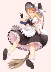 Rule 34 | 1girl, apron, bad id, bad pixiv id, blonde hair, bow, braid, broom, dress, female focus, fingerless gloves, gloves, hair bow, hat, hat bow, kirisame marisa, long hair, necktie, open mouth, petticoat, short sleeves, solo, touhou, ushi (newrein), vest, witch, witch hat, yellow eyes