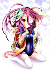 Rule 34 | absurdres, animal ears, animal hood, cat ears, cat tail, gradient eyes, gradient hair, hair ornament, highres, hood, legs folded, legs together, multicolored eyes, multicolored hair, no game no life, robot, shuvi (no game no life), solo, tail