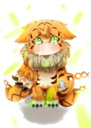 Rule 34 | cat, digimon, digimon (creature), green eyes, highres, looking at viewer, meicoomon, orange fur, solo, tail, white fur