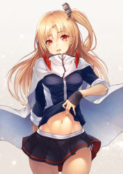 Rule 34 | 1girl, :d, arm behind back, azur lane, black skirt, blush, breasts, cape, cleveland (azur lane), clothes lift, cowboy shot, gloves, grey background, half gloves, head tilt, headgear, kyoeiki, lifted by self, long hair, long sleeves, looking at viewer, miniskirt, navel, one side up, open mouth, panties, parted bangs, simple background, skirt, sleeves past elbows, small breasts, smile, solo, standing, stomach, tareme, thighs, underwear, white cape, white panties
