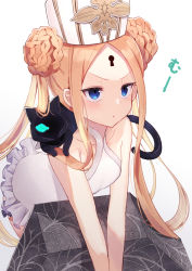 Rule 34 | 1girl, abigail williams (fate), abigail williams (swimsuit foreigner) (fate), abigail williams (swimsuit foreigner) (second ascension) (fate), bare shoulders, black cat, blonde hair, blue eyes, braid, braided bun, breasts, cat, double bun, dress swimsuit, fate/grand order, fate (series), forehead, hair bun, hat, highres, itsumi mita, keyhole, leaning forward, long hair, mitre, one-piece swimsuit, parted bangs, pout, sidelocks, small breasts, swimsuit, twintails, very long hair, white headwear, white one-piece swimsuit
