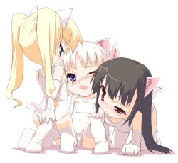 Rule 34 | 3girls, animal ears, cat ears, cat tail, chibi, multiple girls, original, tail, thighhighs, twintails, yamano sachi
