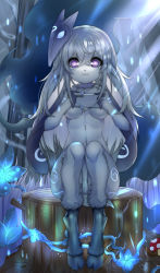 Rule 34 | 1girl, :3, absurdres, animal ears, breasts, furry, highres, hooves, kindred (league of legends), lamb (league of legends), league of legends, mask, medium breasts, phone, purple eyes, sitting, tail, white hair
