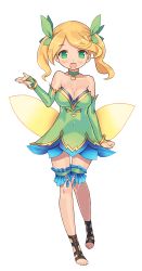 Rule 34 | 1girl, absurdres, barefoot, barefoot sandals (jewelry), blade (galaxist), blonde hair, blush, bracelet, breasts, bridal garter, bridal gauntlets, choker, cleavage, dress, elbow gloves, fairy, full body, gloves, green eyes, hair ribbon, highres, jewelry, large breasts, long hair, luna luce, lutona lecce, official art, open mouth, pop-up story, ribbon, sandals, smile, solo, straight-on, thigh strap, transparent background, twintails, wings