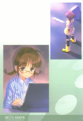 Rule 34 | 1girl, akizuki ritsuko, black hair, braid, computer, cosmic &amp; funny (idolmaster), glasses, goto p, highres, idolmaster, idolmaster (classic), laptop, sad