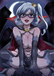Rule 34 | 10s, 1boy, 1girl, arsene, breasts, butcha-u, cape, clothed sex, crown, domino mask, elbow gloves, girl on top, gloves, henriette mystere, large breasts, lipstick, makeup, mask, purple eyes, saliva, sex, smile, sweat, tagme, tantei opera milky holmes, thighhighs, vaginal