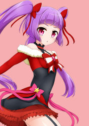 Rule 34 | 1girl, bow, cowboy shot, cure magical, cure magical (ruby style), cure magical ruby style, hair bow, highres, izayoi liko, izuna masaru, long hair, looking at viewer, magical girl, mahou girls precure!, pink background, pink bow, precure, purple eyes, purple hair, red bow, red skirt, riko (mahou girls precure!), ruby style, skirt, solo, striped, striped bow, thigh strap, twintails