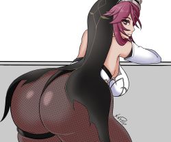 Rule 34 | 1girl, absurdres, ass, breasts, detached sleeves, embarrassed, from behind, genshin impact, habit, highres, huge ass, large breasts, leaning forward, leotard, looking at viewer, looking back, habit, pantyhose, purple hair, rosaria (genshin impact), shiny clothes, short hair, sideboob, solo, thigh strap, thong leotard, xxpulp