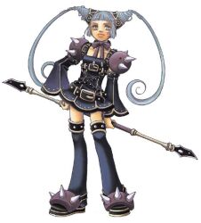Rule 34 | 1990s (style), 1girl, belt, black dress, black footwear, black sleeves, blue hair, boots, bow, closed mouth, cone hair bun, detached sleeves, double bun, dress, facial mark, full body, hair bun, hair ornament, hand on own hip, holding, holding staff, kouklotheatro, lips, lolita (kouklotheatro), long hair, looking at viewer, neck ribbon, non-web source, official art, ouse kohime, purple bow, retro artstyle, ribbon, short dress, simple background, solo, spikes, staff, standing, tattoo, thigh boots, thighhighs, twintails, white background, white eyes, zettai ryouiki