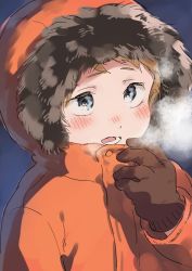 Rule 34 | 1boy, be (ronironibebe), blonde hair, blue eyes, blush, gloves, hood, hood up, kenny mccormick, open mouth, parka, solo, south park, upper body