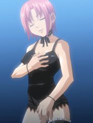 Rule 34 | animated, animated gif, covered erect nipples, closed eyes, fingering, groping, masturbation, pink hair, rio rollins, short hair, smile, super blackjack, thighhighs