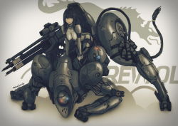 Rule 34 | 1girl, anti-materiel rifle, black eyes, black hair, blunt bangs, bodysuit, breasts, cannon, crying wolf, gloves, gun, large breasts, latex, leaning, leaning forward, long hair, looking at viewer, magnetic weapon, metal gear (series), metal gear solid 4: guns of the patriots, power suit, railgun, rifle, robce lee, skin tight, sniper rifle, solo, weapon