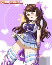 Rule 34 | 1girl, blob, bow, grabbing another&#039;s breast, breasts, brown eyes, brown hair, censored, centi (nimu), choker, dress, grabbing, gradient dress, hair bow, hair ornament, highres, indie virtual youtuber, long hair, moon print, nimu (vtuber), off-shoulder shirt, off shoulder, possessed, pussy, rape, reit, saliva, shirt, slime (substance), solo, spread legs, star (symbol), star hair ornament, tentacle sex, tentacles, tentacles under clothes, thighhighs, virtual youtuber, white thighhighs