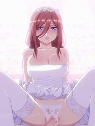 Rule 34 | 10s, 1boy, 1girl, 2019, animated, animated gif, bare shoulders, blue eyes, blush, bouncing breasts, breasts, bridal veil, bride, brown hair, censored, cleavage, clothed sex, clothes lift, collarbone, cowgirl position, crotchless, crotchless panties, dress, dress lift, elbow gloves, flower, girl on top, gloves, gluteal fold, go-toubun no hanayome, hair between eyes, hair flower, hair ornament, hetero, jitome, lace, lace panties, large breasts, lips, long hair, looking at viewer, looping animation, mosaic censoring, mushiro (nijie728995), nakano miku, open mouth, panties, penis, pov, pussy, pussy juice, sex, sleeveless, sleeveless dress, solo focus, spread legs, straddling, strapless, strapless dress, sweat, swept bangs, thighhighs, thighs, underwear, vaginal, veil, wedding dress, white dress, white flower, white gloves, white headwear, white panties, white thighhighs