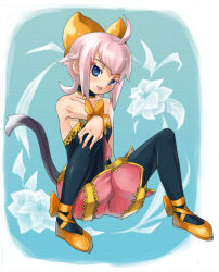 Rule 34 | 1girl, anma, bell, blue eyes, cat tail, choker, final fantasy, final fantasy crystal chronicles, final fantasy crystal chronicles: echoes of time, flower, pantyhose, pink hair, sherlotta, sitting, solo, tail