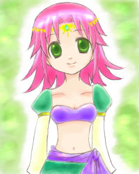 Rule 34 | 1990s (style), 1girl, arms at sides, asame2, asame shinbun, bikini, bikini top only, circlet, closed mouth, detached sleeves, final fantasy, final fantasy v, green eyes, head tilt, lenna charlotte tycoon, long hair, looking at viewer, lowres, mystic knight, navel, pink hair, puffy short sleeves, puffy sleeves, retro artstyle, short hair, short sleeves, smile, solo, stomach, strapless, strapless bikini, swimsuit, tareme, two-tone background