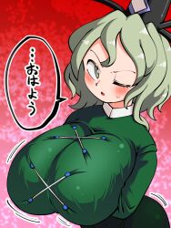 Rule 34 | 1girl, breasts, large breasts, one eye closed, solo, touhou